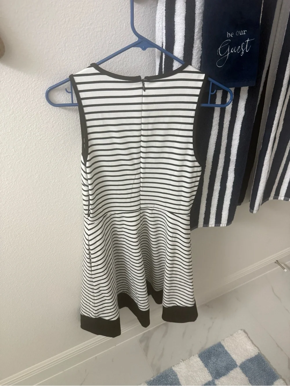Nicole Miller Black and White Striped Sleeveless Fit-and-Flare Mini Dress